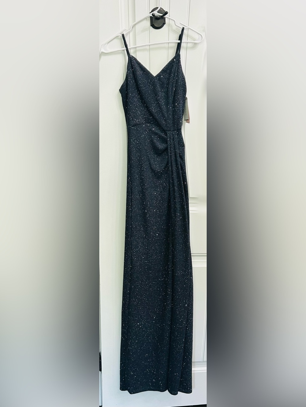 Glitter Draped Maxi Dress - Black